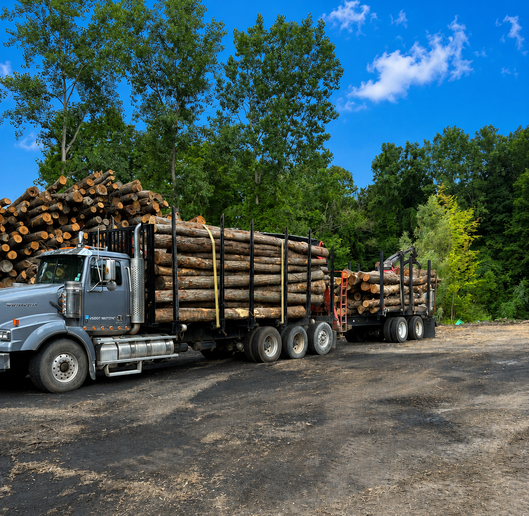 Log truck loaded with logs, ready for delivery