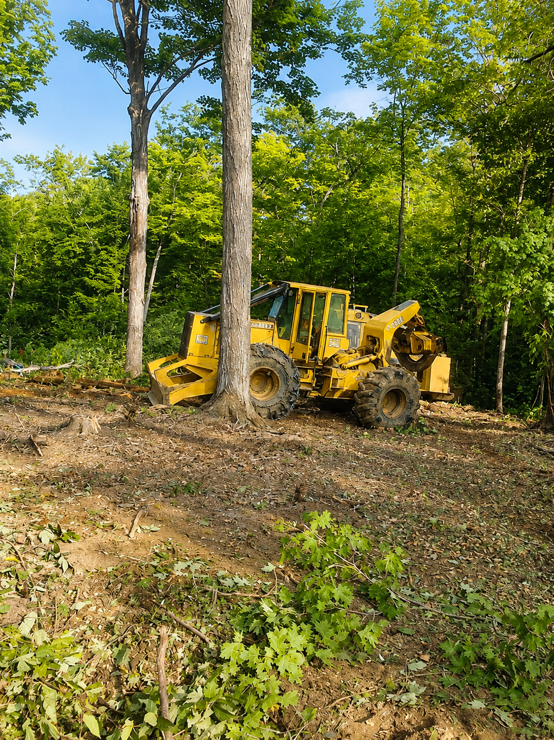 Skidder working in the woods during a logging job