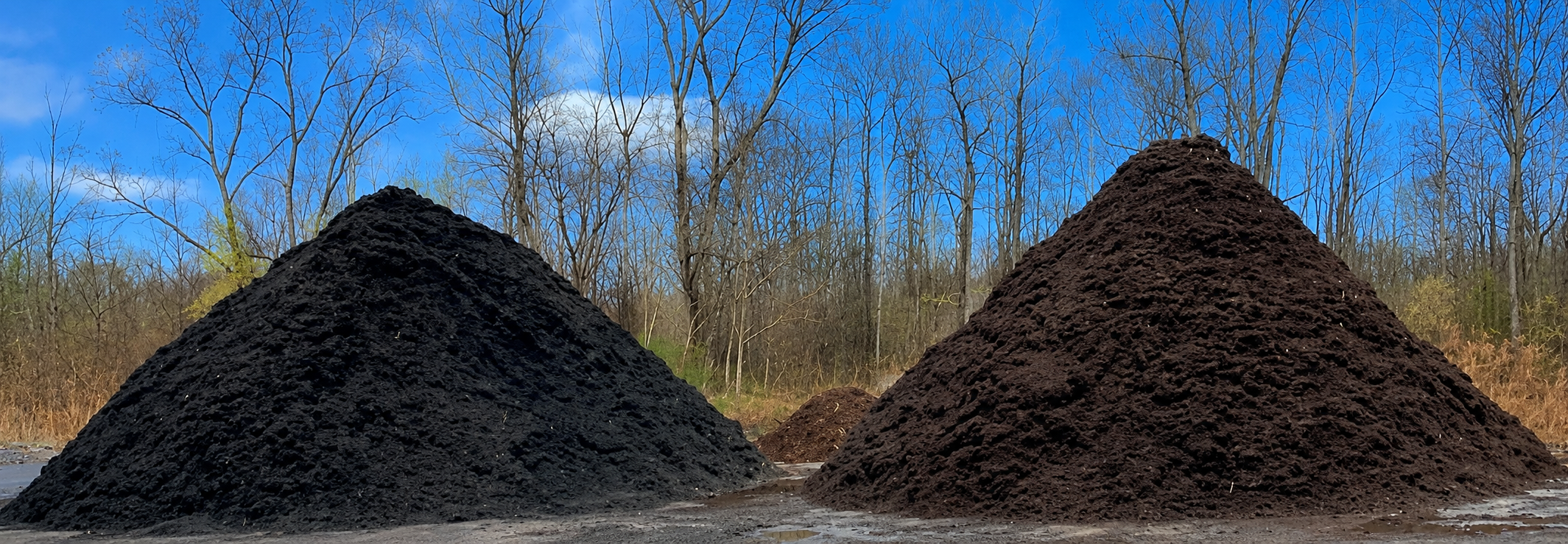 Large piles of finished mulch